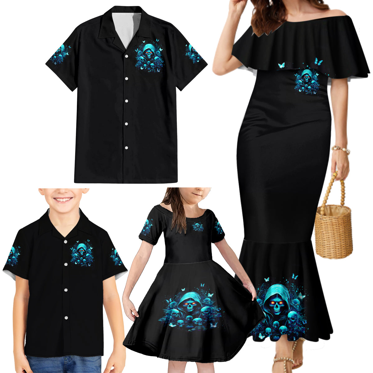 Witch Skull Family Matching Mermaid Dress and Hawaiian Shirt The Good Girl In Me Got Tired Of The Bullshit - Wonder Print Shop