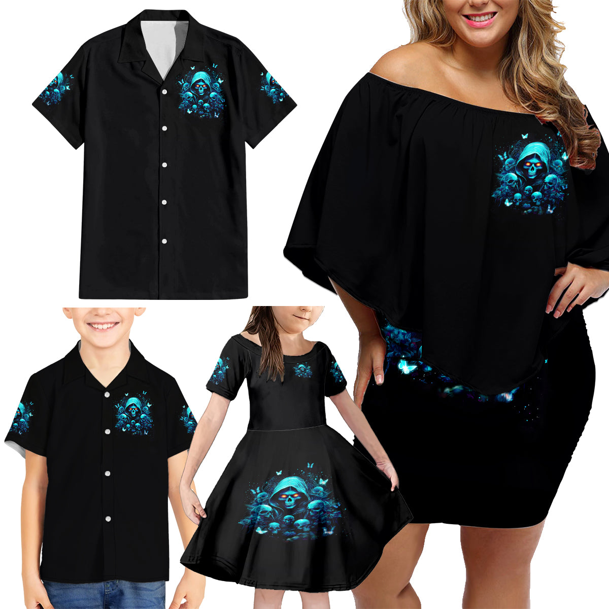 Witch Skull Family Matching Off Shoulder Short Dress and Hawaiian Shirt The Good Girl In Me Got Tired Of The Bullshit - Wonder Print Shop