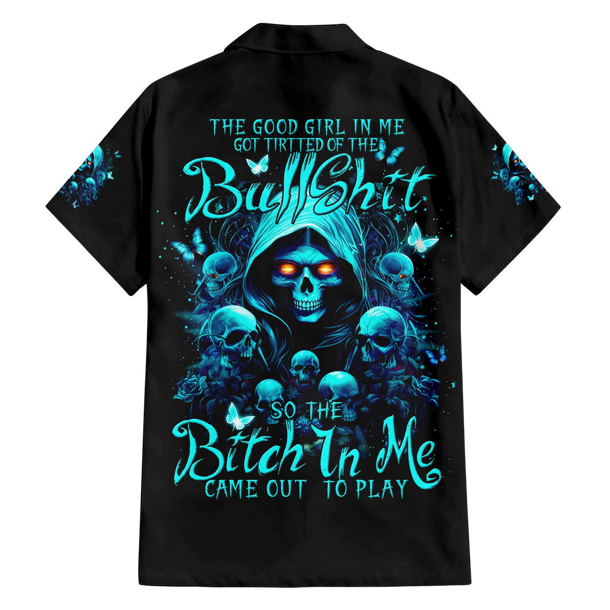 Witch Skull Family Matching Off Shoulder Short Dress and Hawaiian Shirt The Good Girl In Me Got Tired Of The Bullshit - Wonder Print Shop