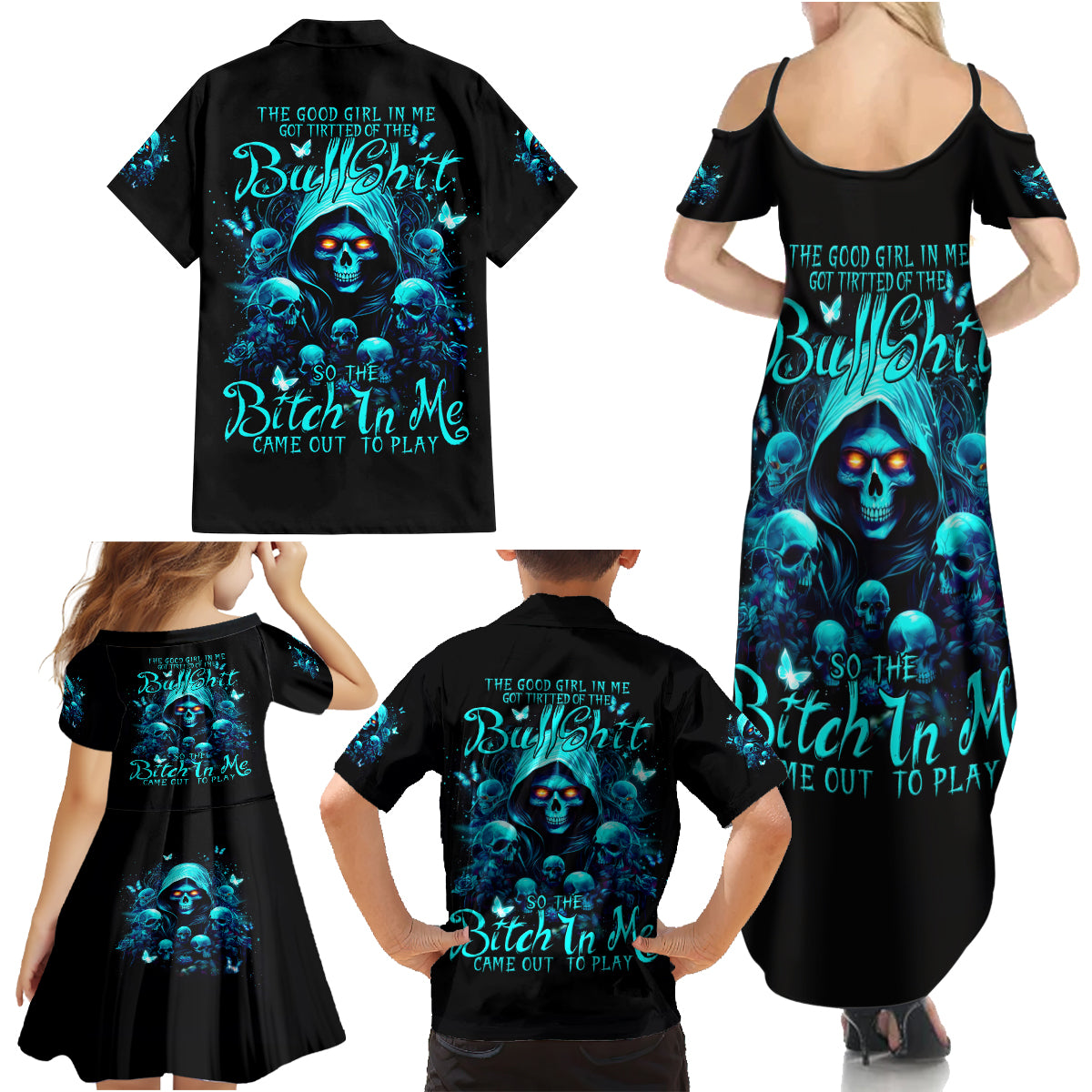 Witch Skull Family Matching Summer Maxi Dress and Hawaiian Shirt The Good Girl In Me Got Tired Of The Bullshit - Wonder Print Shop