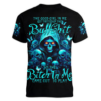 Witch Skull Women V Neck T Shirt The Good Girl In Me Got Tired Of The Bullshit - Wonder Print Shop