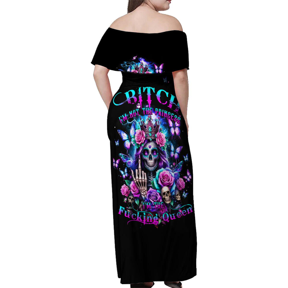 Fairy Skull Family Matching Off Shoulder Maxi Dress and Hawaiian Shirt Bitch I'm Not A Princess I'm The Fucking Queen - Wonder Print Shop