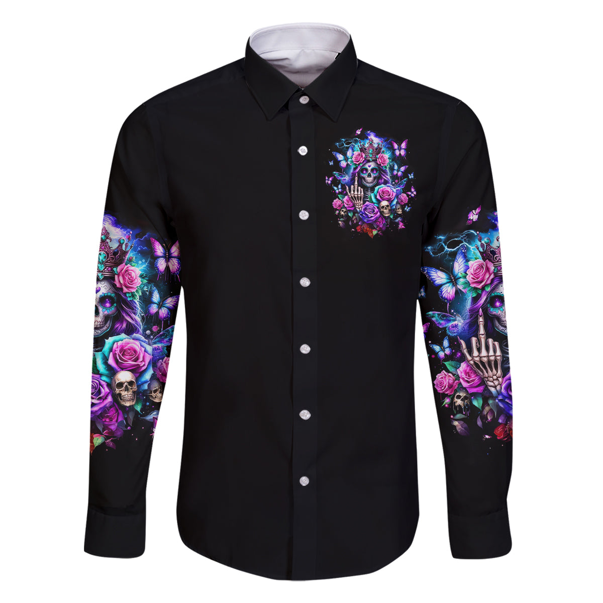 Fairy Skull Family Matching Off Shoulder Short Dress and Hawaiian Shirt Bitch I'm Not A Princess I'm The Fucking Queen - Wonder Print Shop