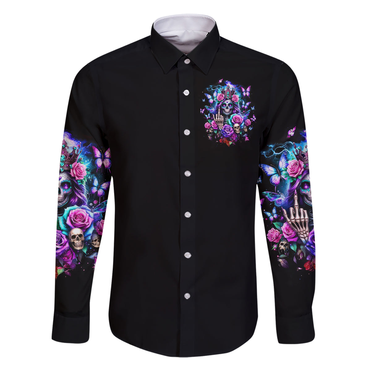 Fairy Skull Family Matching Short Sleeve Bodycon Dress and Hawaiian Shirt Bitch I'm Not A Princess I'm The Fucking Queen - Wonder Print Shop