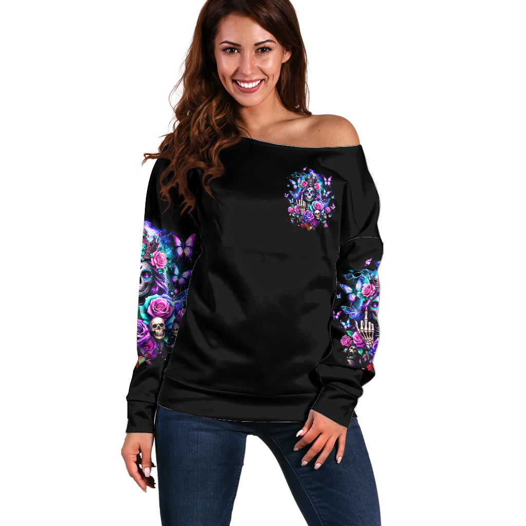 Fairy Skull Off Shoulder Sweater Bitch I'm Not A Princess I'm The Fucking Queen - Wonder Print Shop