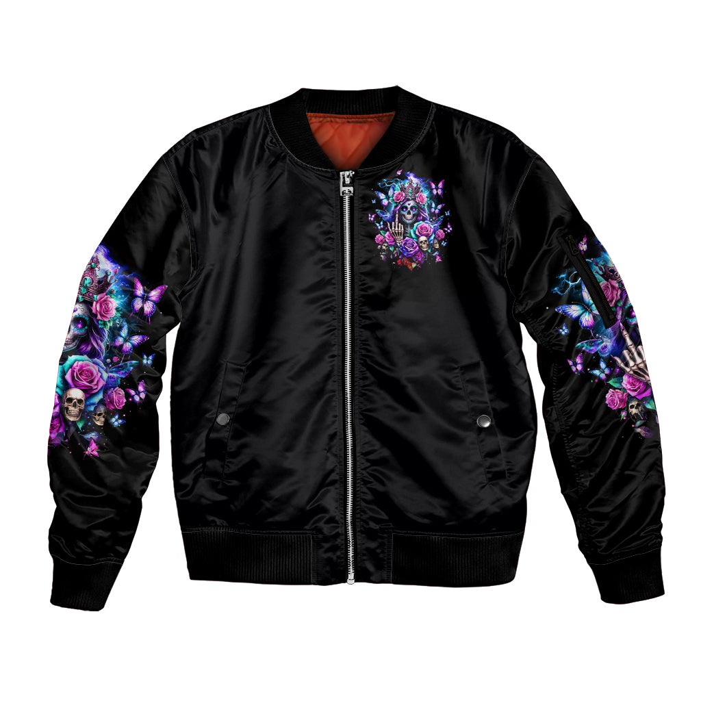 Fairy Skull Sleeve Zip Bomber Jacket Bitch I'm Not A Princess I'm The Fucking Queen - Wonder Print Shop