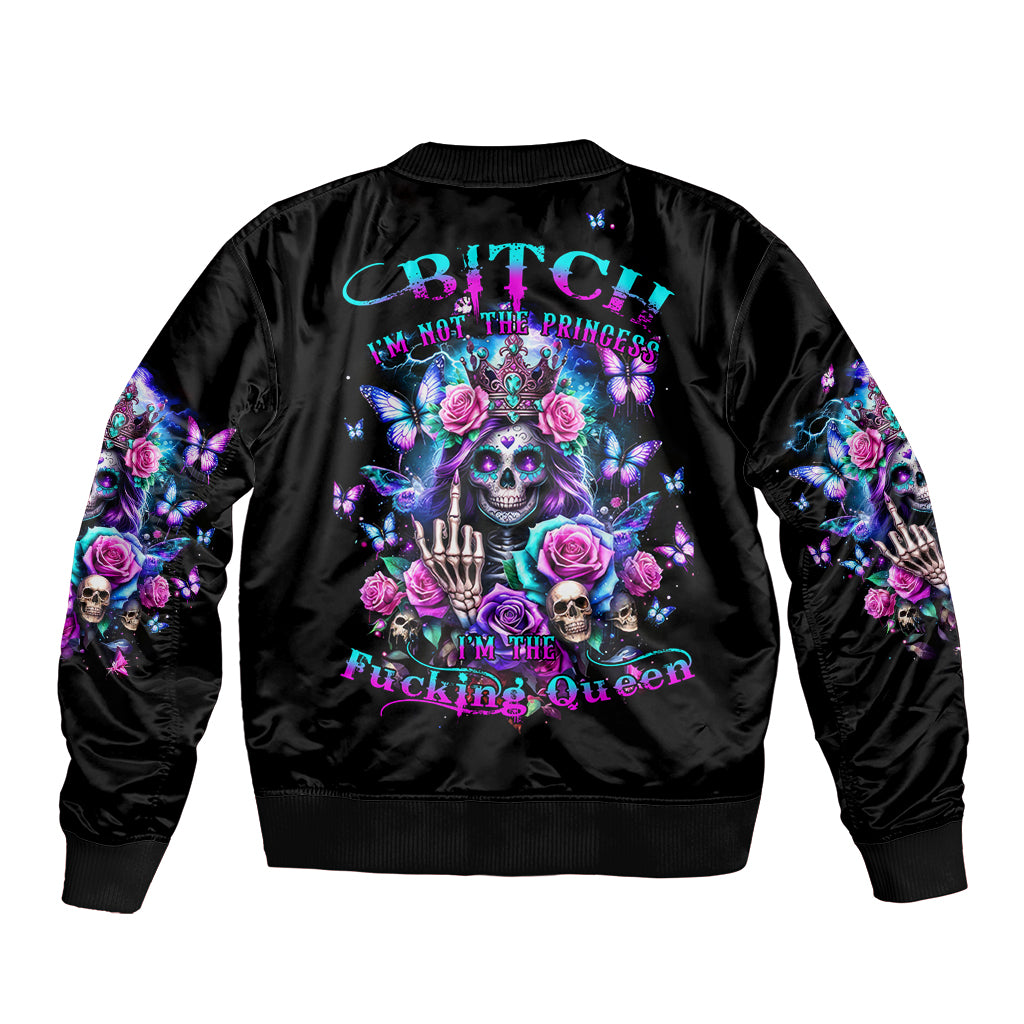Fairy Skull Sleeve Zip Bomber Jacket Bitch I'm Not A Princess I'm The Fucking Queen - Wonder Print Shop