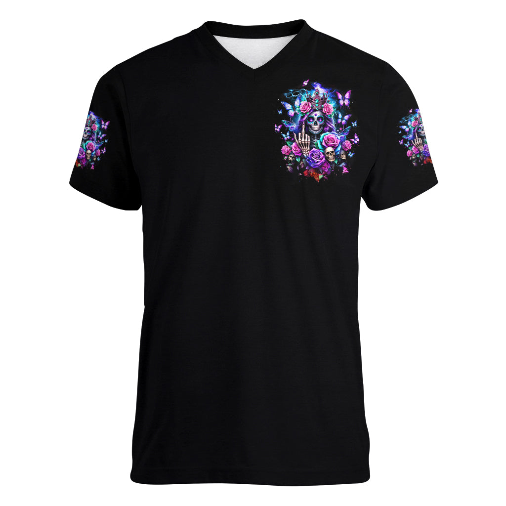 Fairy Skull Women V Neck T Shirt Bitch I'm Not A Princess I'm The Fucking Queen - Wonder Print Shop