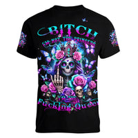 Fairy Skull Women V Neck T Shirt Bitch I'm Not A Princess I'm The Fucking Queen - Wonder Print Shop