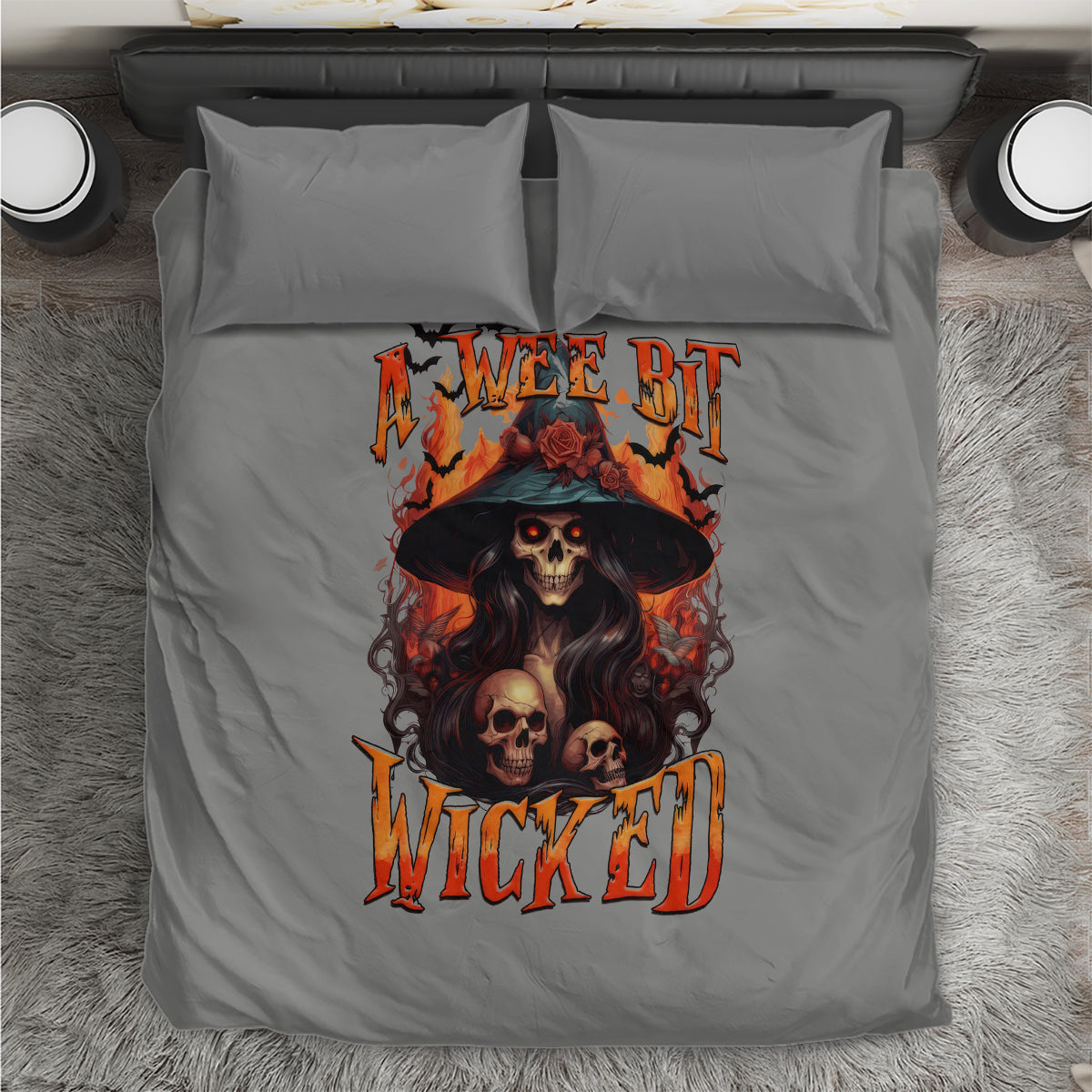 Witch Skull Bedding Set A Wee Bit Wicked - Wonder Print Shop
