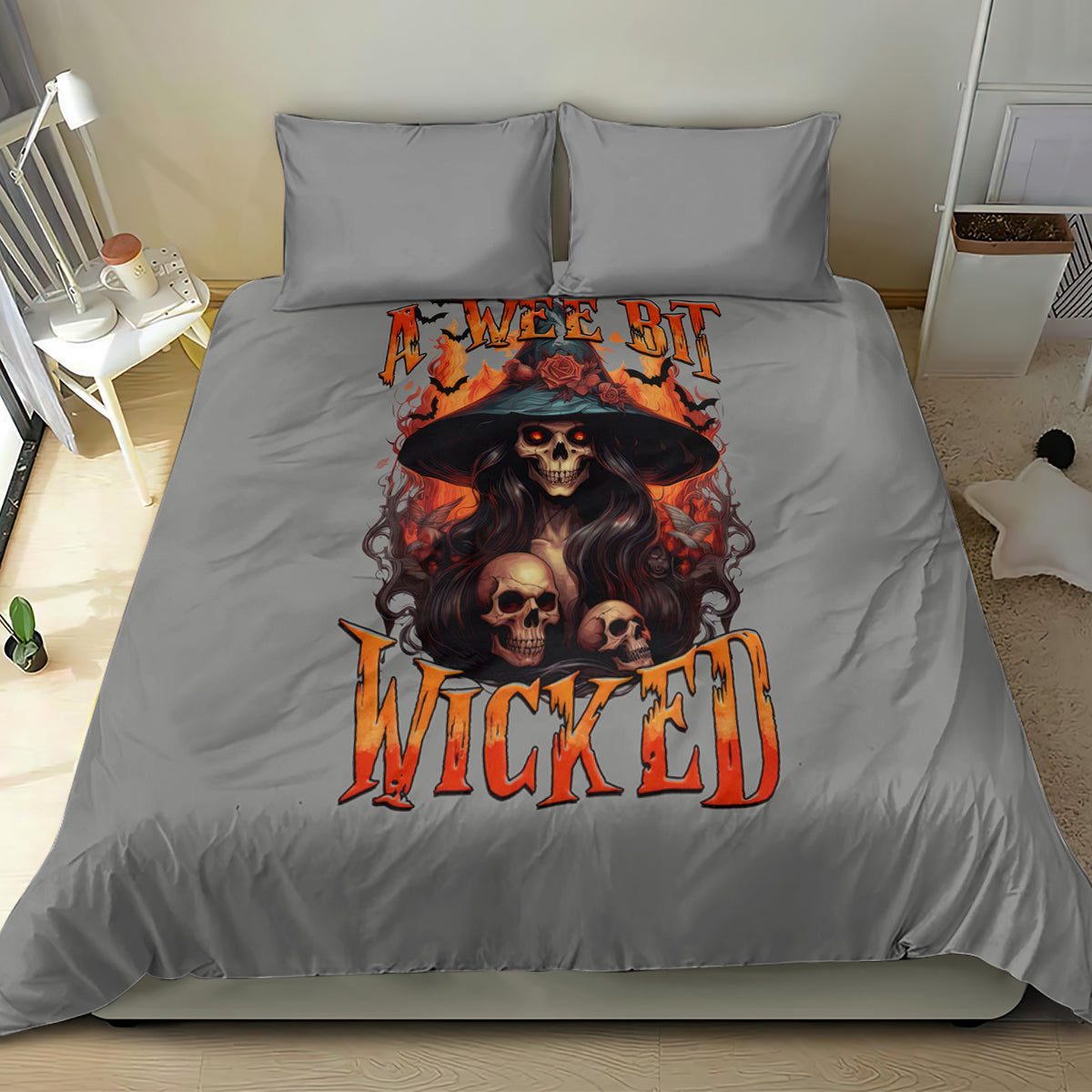 Witch Skull Bedding Set A Wee Bit Wicked - Wonder Print Shop