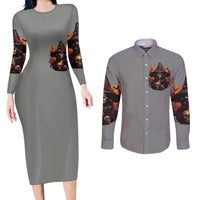 Witch Skull Couples Matching Long Sleeve Bodycon Dress and Long Sleeve Button Shirt A Wee Bit Wicked - Wonder Print Shop