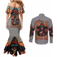 Witch Skull Couples Matching Mermaid Dress and Long Sleeve Button Shirt A Wee Bit Wicked DT01