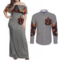 Witch Skull Couples Matching Off Shoulder Maxi Dress and Long Sleeve Button Shirt A Wee Bit Wicked - Wonder Print Shop