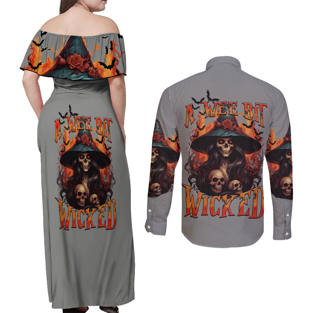 Witch Skull Couples Matching Off Shoulder Maxi Dress and Long Sleeve Button Shirt A Wee Bit Wicked - Wonder Print Shop