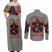 Witch Skull Couples Matching Off Shoulder Maxi Dress and Long Sleeve Button Shirt A Wee Bit Wicked - Wonder Print Shop