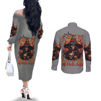 Witch Skull Couples Matching Off The Shoulder Long Sleeve Dress and Long Sleeve Button Shirt A Wee Bit Wicked DT01