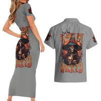 Witch Skull Couples Matching Short Sleeve Bodycon Dress and Hawaiian Shirt A Wee Bit Wicked - Wonder Print Shop