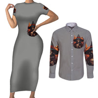 Witch Skull Couples Matching Short Sleeve Bodycon Dress and Long Sleeve Button Shirt A Wee Bit Wicked - Wonder Print Shop