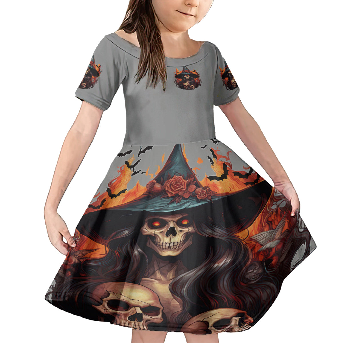 Witch Skull Family Matching Mermaid Dress and Hawaiian Shirt A Wee Bit Wicked - Wonder Print Shop