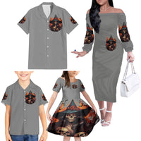 Witch Skull Family Matching Off Shoulder Long Sleeve Dress and Hawaiian Shirt A Wee Bit Wicked - Wonder Print Shop