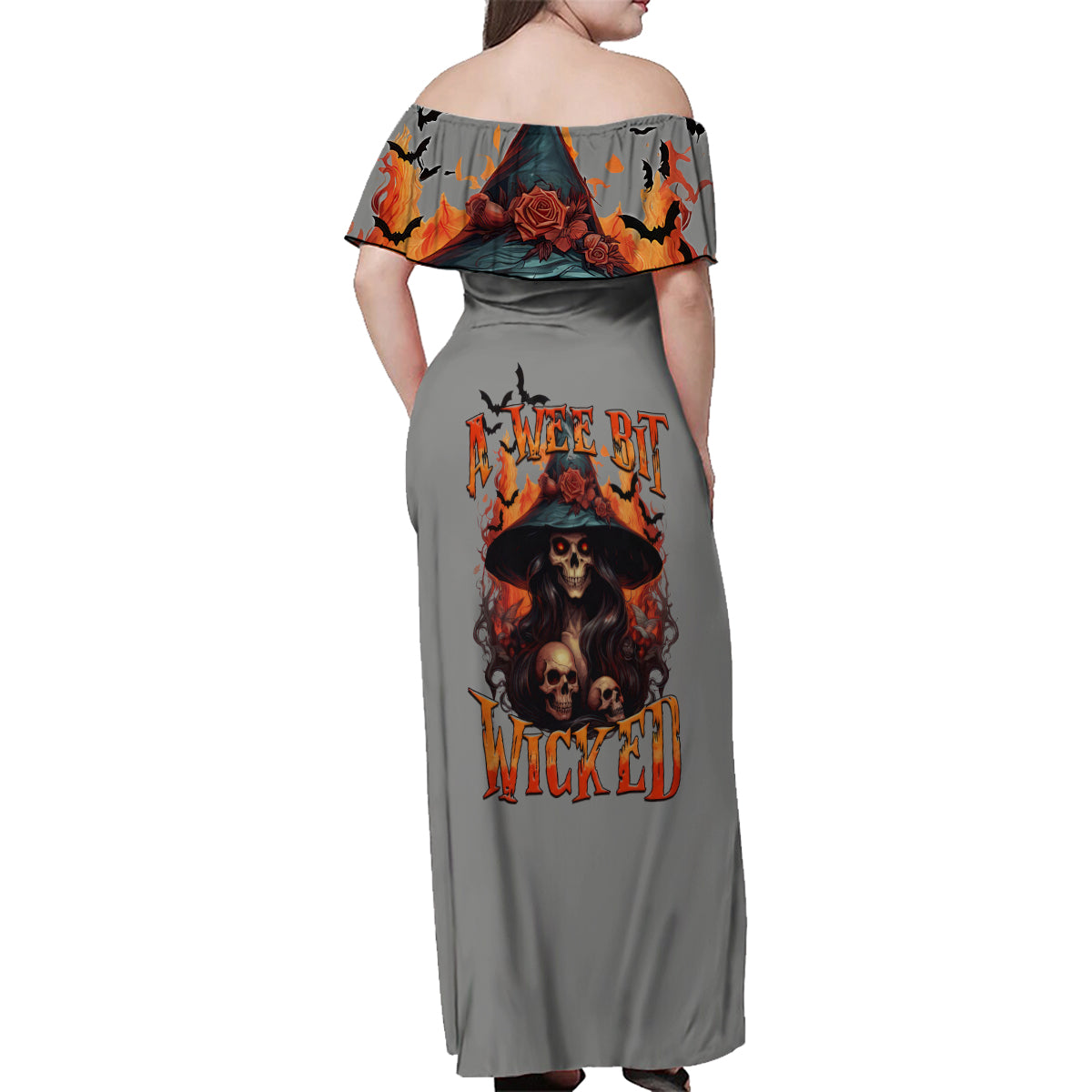 Witch Skull Family Matching Off Shoulder Maxi Dress and Hawaiian Shirt A Wee Bit Wicked - Wonder Print Shop