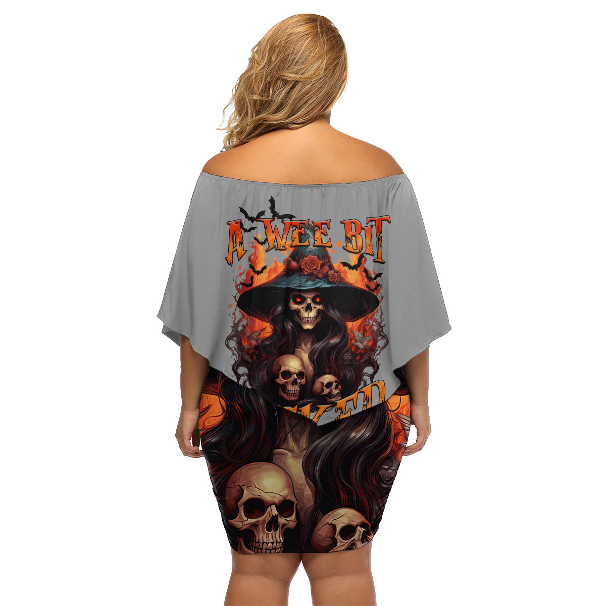 Witch Skull Family Matching Off Shoulder Short Dress and Hawaiian Shirt A Wee Bit Wicked - Wonder Print Shop