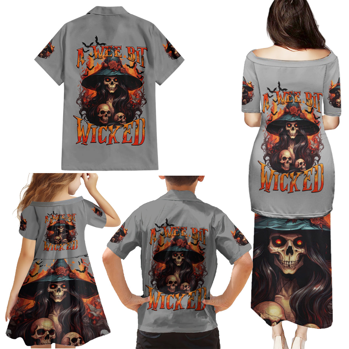Witch Skull Family Matching Puletasi Dress and Hawaiian Shirt A Wee Bit Wicked - Wonder Print Shop