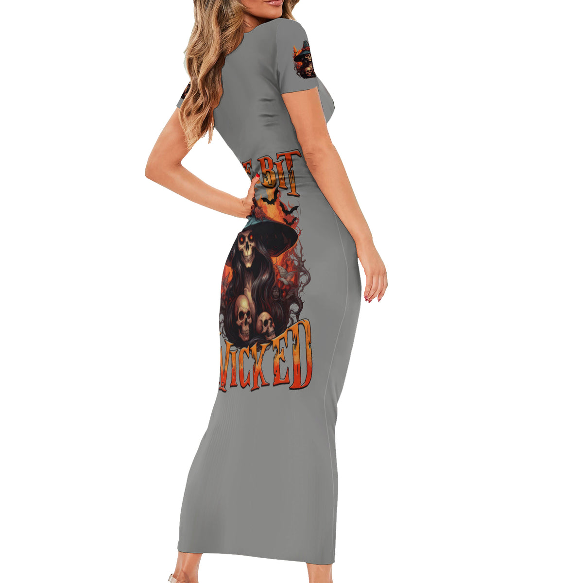 Witch Skull Family Matching Short Sleeve Bodycon Dress and Hawaiian Shirt A Wee Bit Wicked - Wonder Print Shop