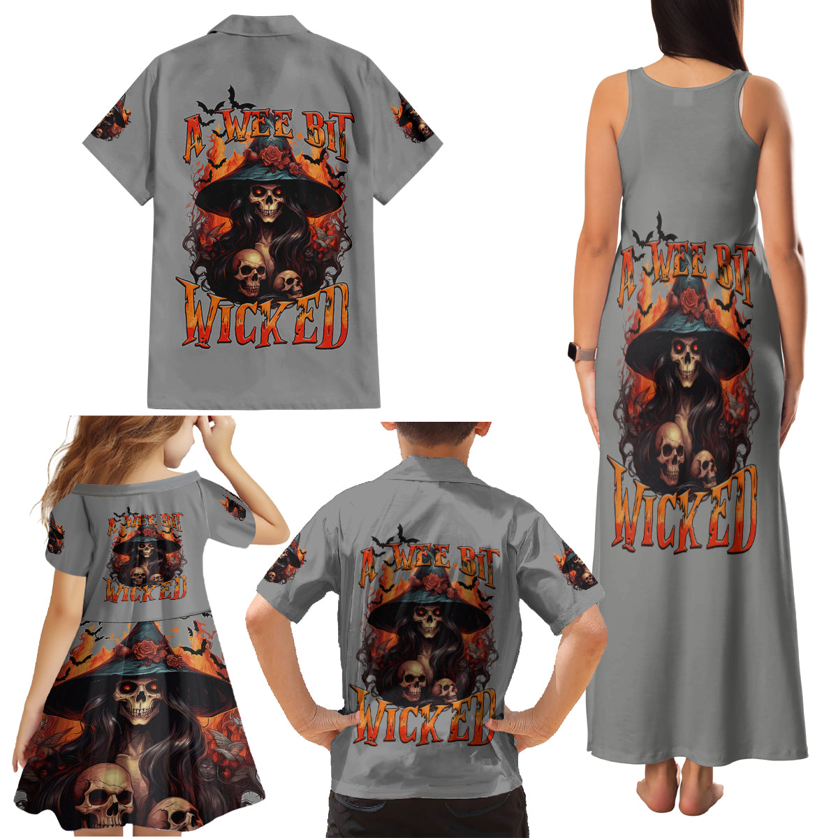Witch Skull Family Matching Tank Maxi Dress and Hawaiian Shirt A Wee Bit Wicked - Wonder Print Shop
