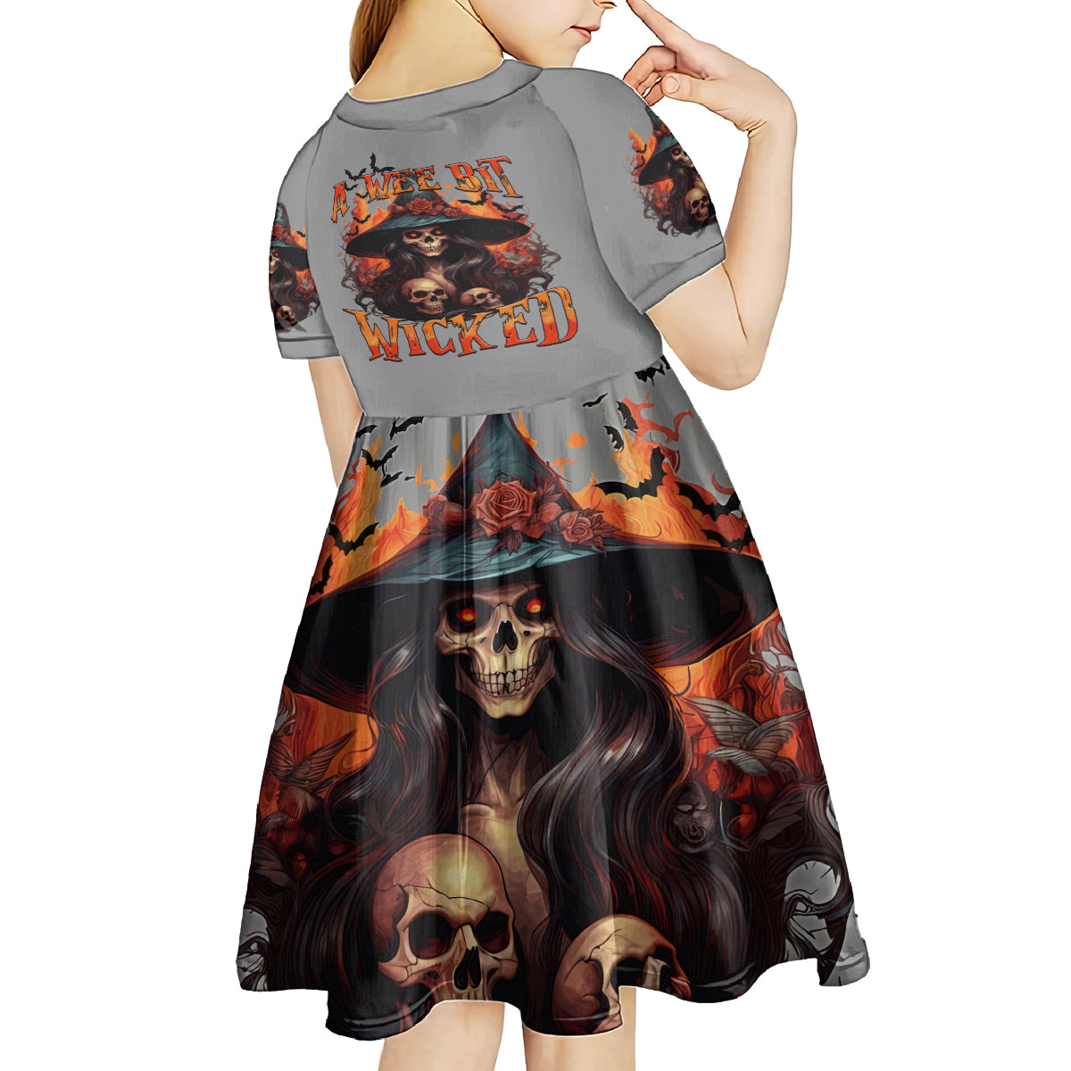 Witch Skull Kid Short Sleeve Dress A Wee Bit Wicked - Wonder Print Shop