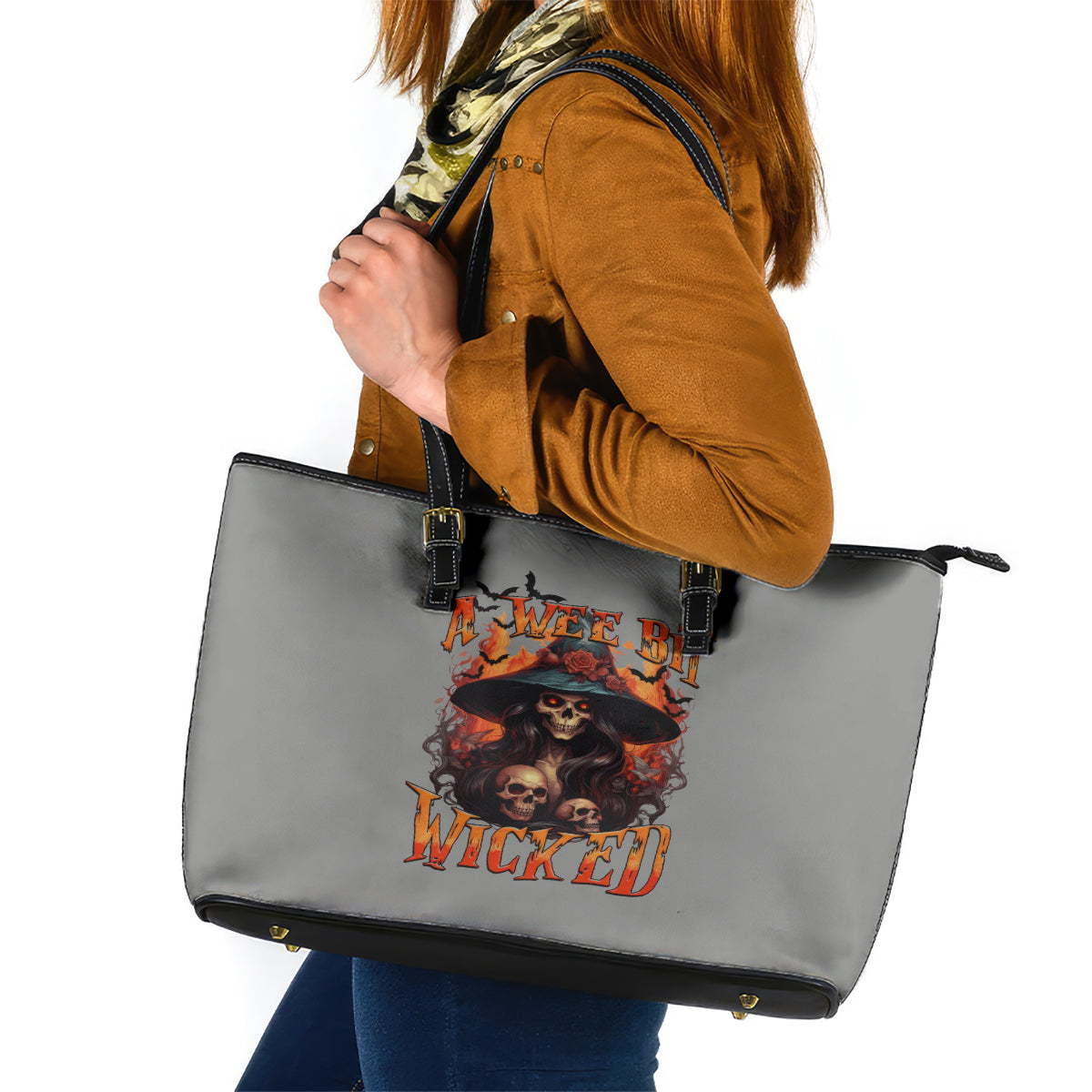 Witch Skull Leather Tote Bag A Wee Bit Wicked - Wonder Print Shop