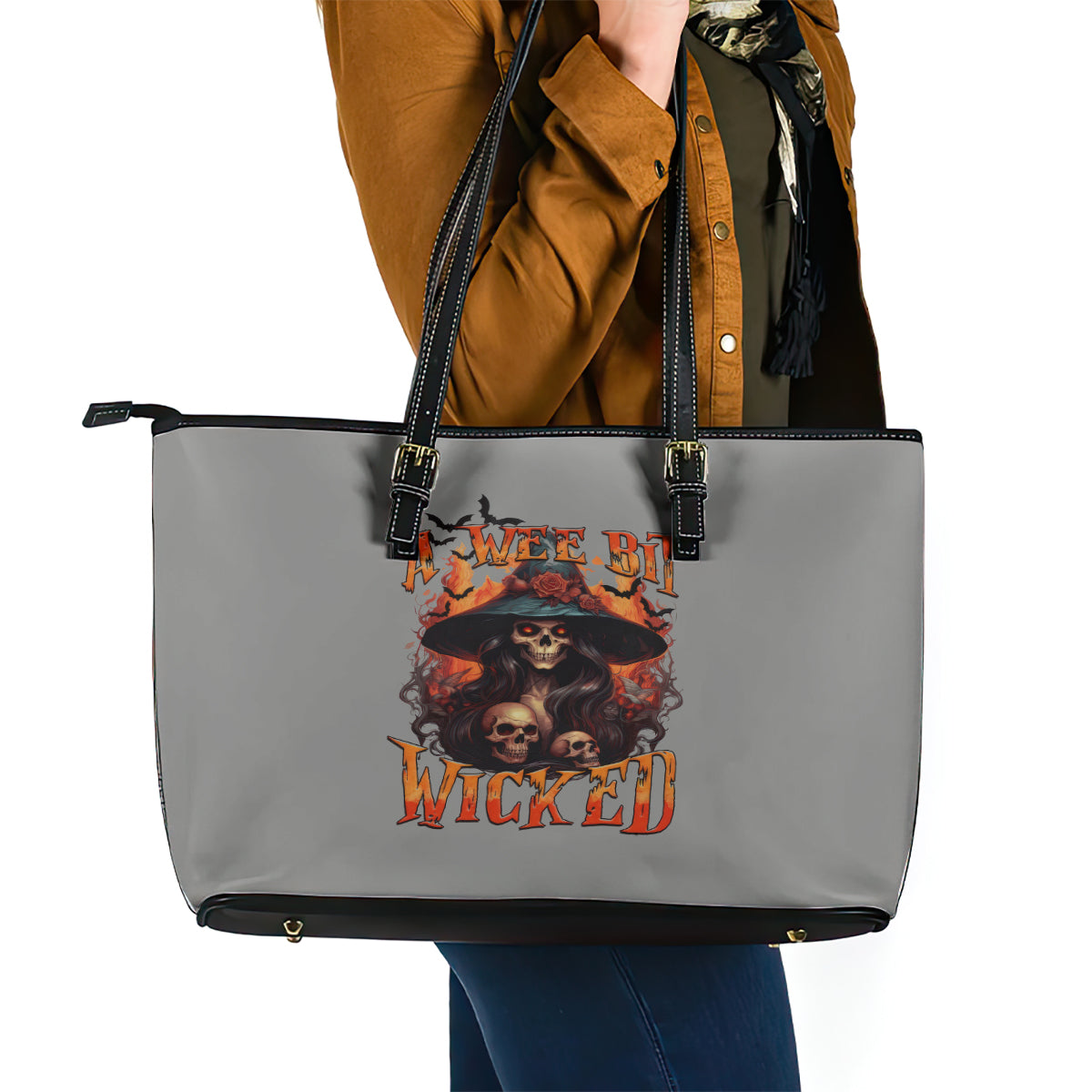 Witch Skull Leather Tote Bag A Wee Bit Wicked - Wonder Print Shop