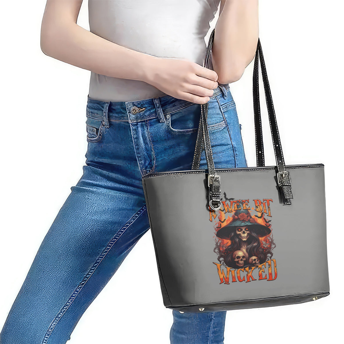 Witch Skull Leather Tote Bag A Wee Bit Wicked - Wonder Print Shop