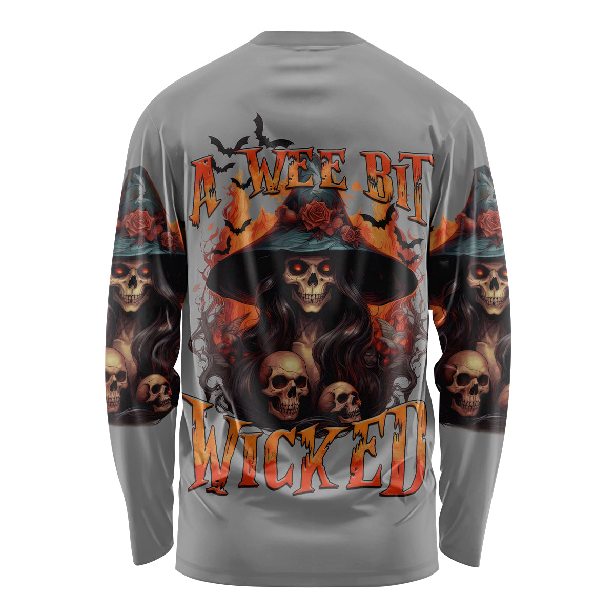 Witch Skull Long Sleeve Shirt A Wee Bit Wicked - Wonder Print Shop
