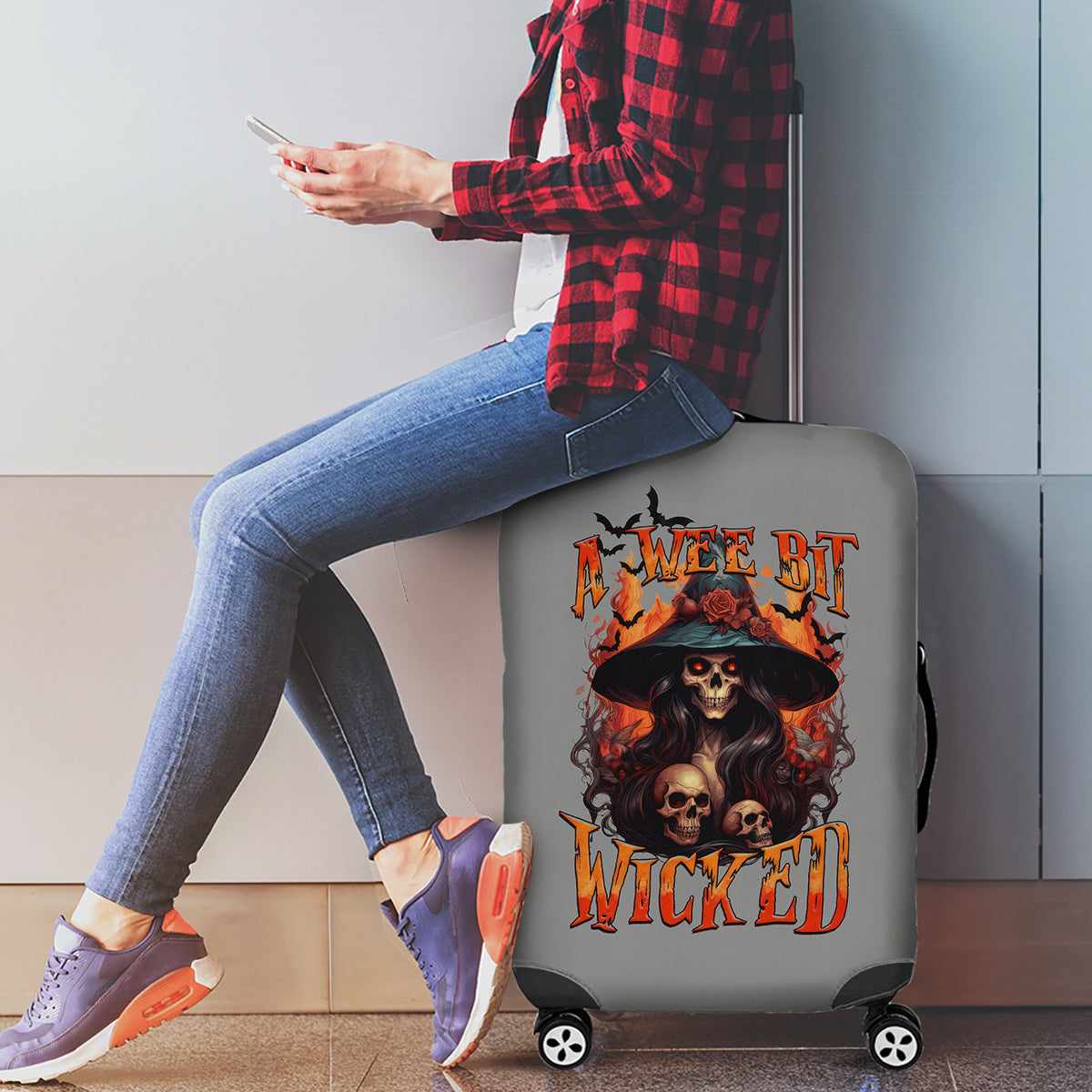 Witch Skull Luggage Cover A Wee Bit Wicked - Wonder Print Shop