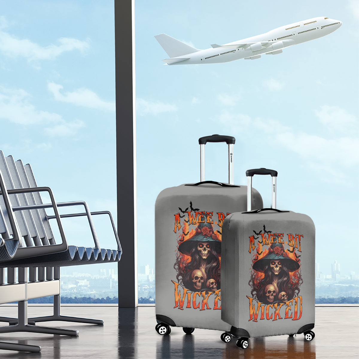 Witch Skull Luggage Cover A Wee Bit Wicked - Wonder Print Shop