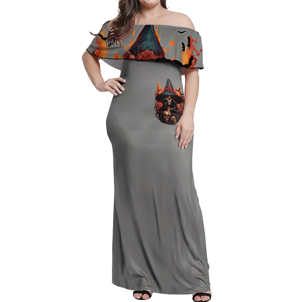 Witch Skull Off Shoulder Maxi Dress A Wee Bit Wicked - Wonder Print Shop