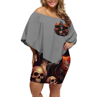 Witch Skull Off Shoulder Short Dress A Wee Bit Wicked - Wonder Print Shop