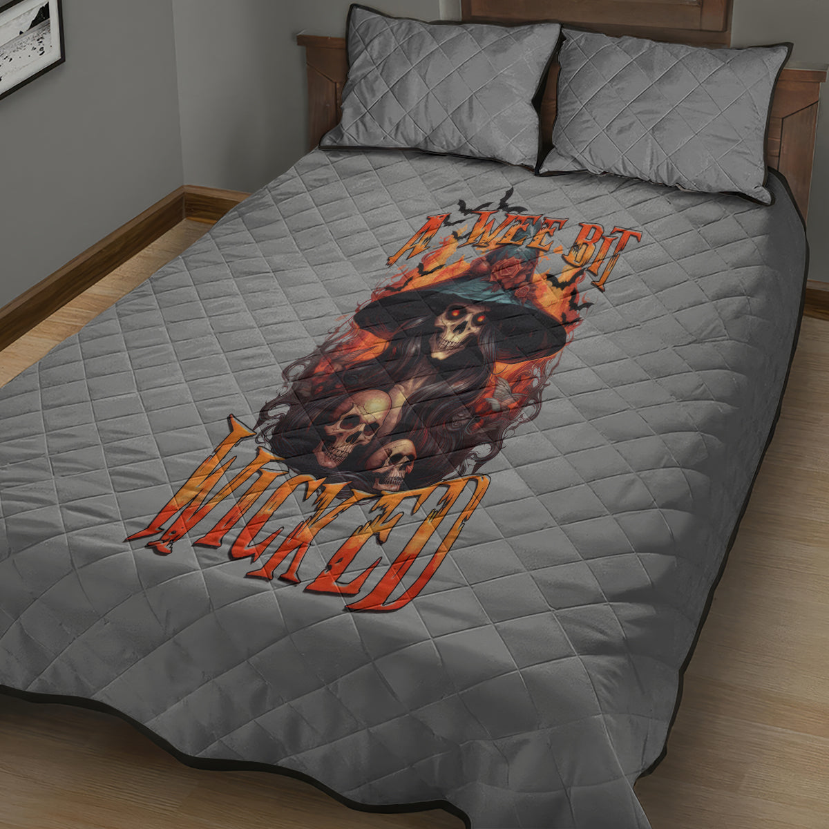 Witch Skull Quilt Bed Set A Wee Bit Wicked - Wonder Print Shop