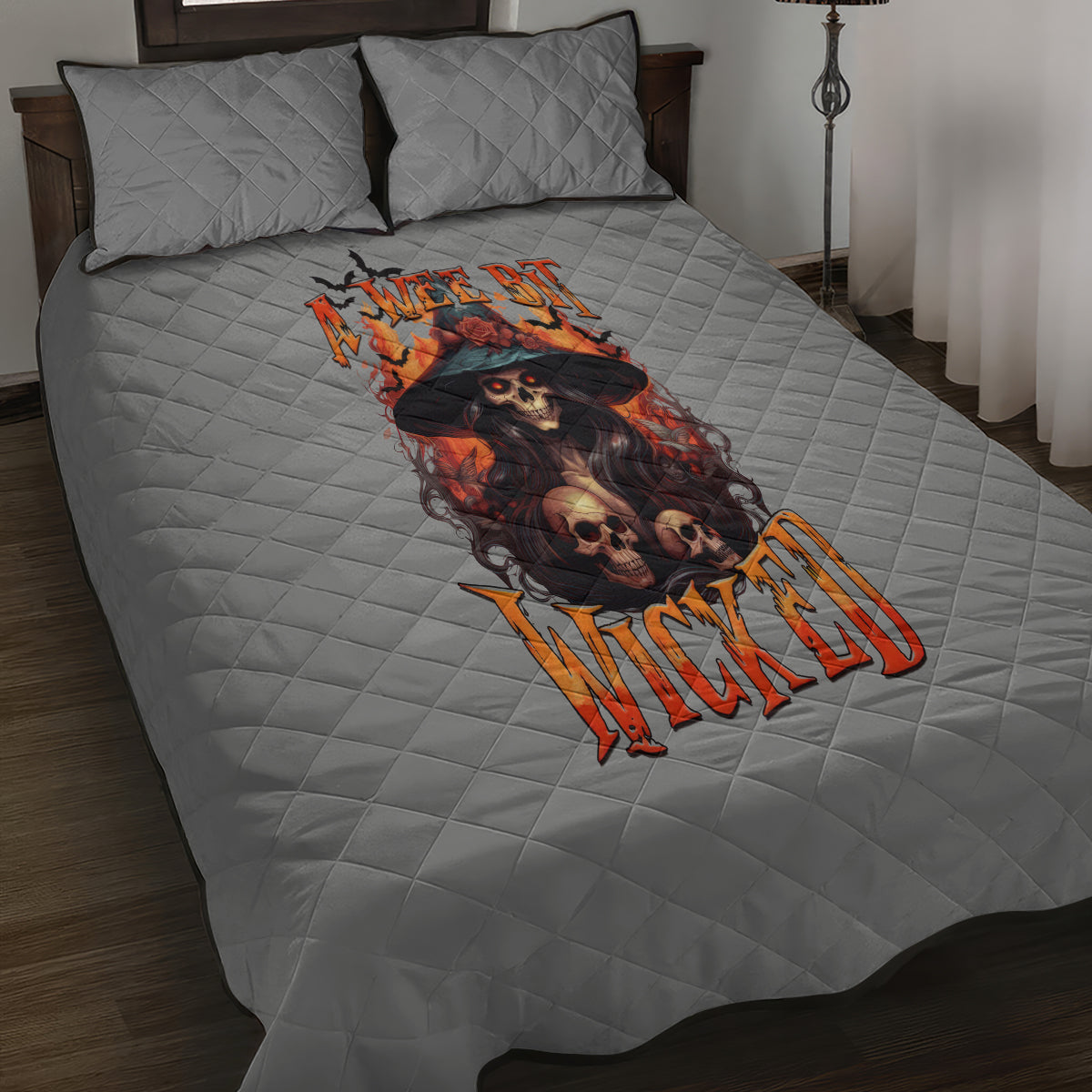 Witch Skull Quilt Bed Set A Wee Bit Wicked - Wonder Print Shop