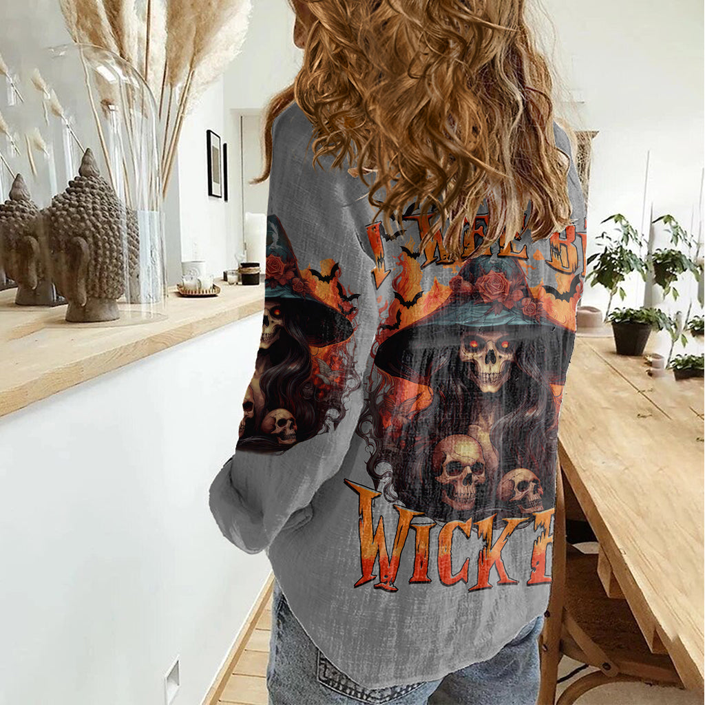 Witch Skull Women Casual Shirt A Wee Bit Wicked - Wonder Print Shop