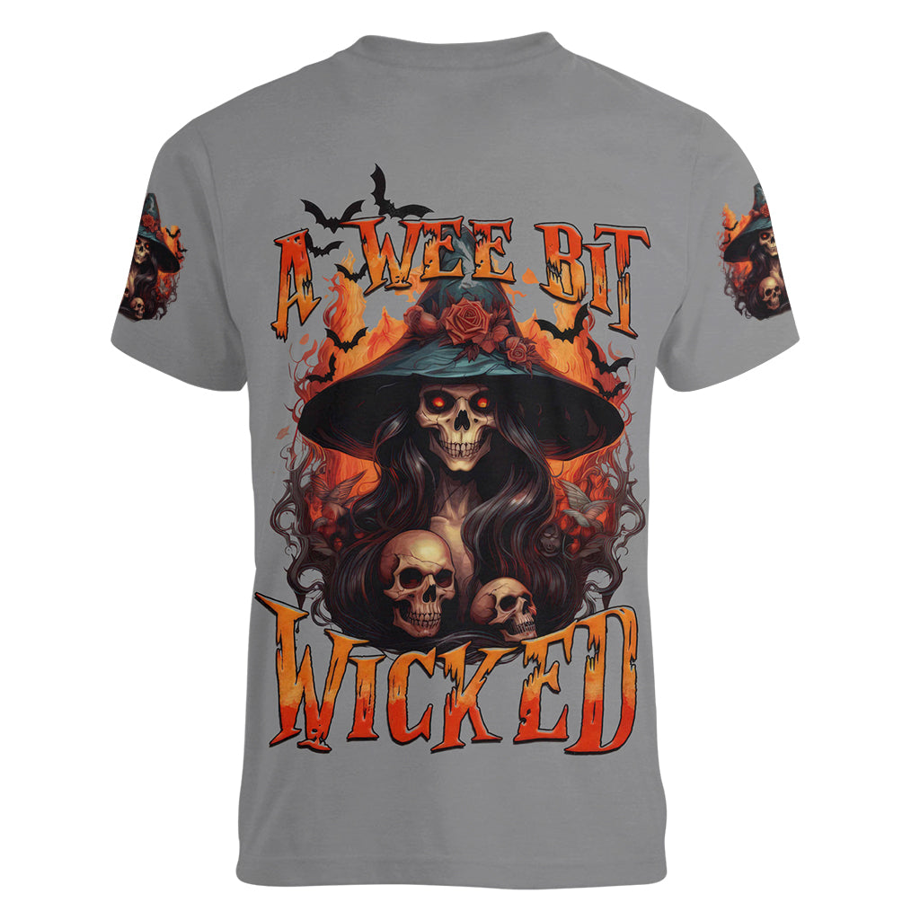 Witch Skull Women V Neck T Shirt A Wee Bit Wicked - Wonder Print Shop