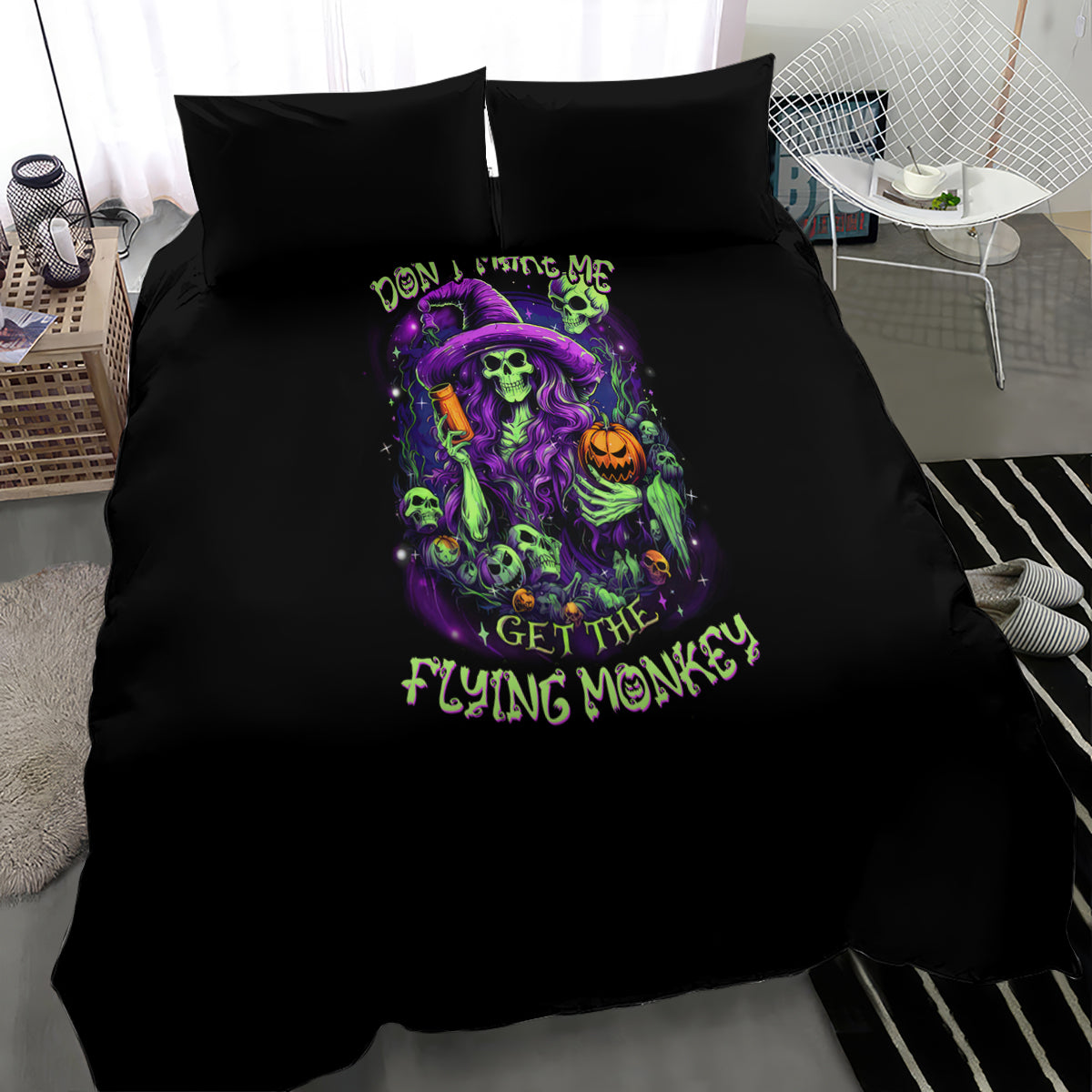Witch Skull Bedding Set Don't Make Me Get The Flying Monkey - Wonder Print Shop