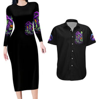 Witch Skull Couples Matching Long Sleeve Bodycon Dress and Hawaiian Shirt Don't Make Me Get The Flying Monkey - Wonder Print Shop