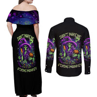 Witch Skull Couples Matching Off Shoulder Maxi Dress and Long Sleeve Button Shirt Don't Make Me Get The Flying Monkey - Wonder Print Shop
