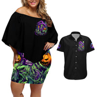 Witch Skull Couples Matching Off Shoulder Short Dress and Hawaiian Shirt Don't Make Me Get The Flying Monkey - Wonder Print Shop