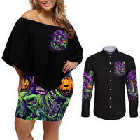Witch Skull Couples Matching Off Shoulder Short Dress and Long Sleeve Button Shirt Don't Make Me Get The Flying Monkey - Wonder Print Shop