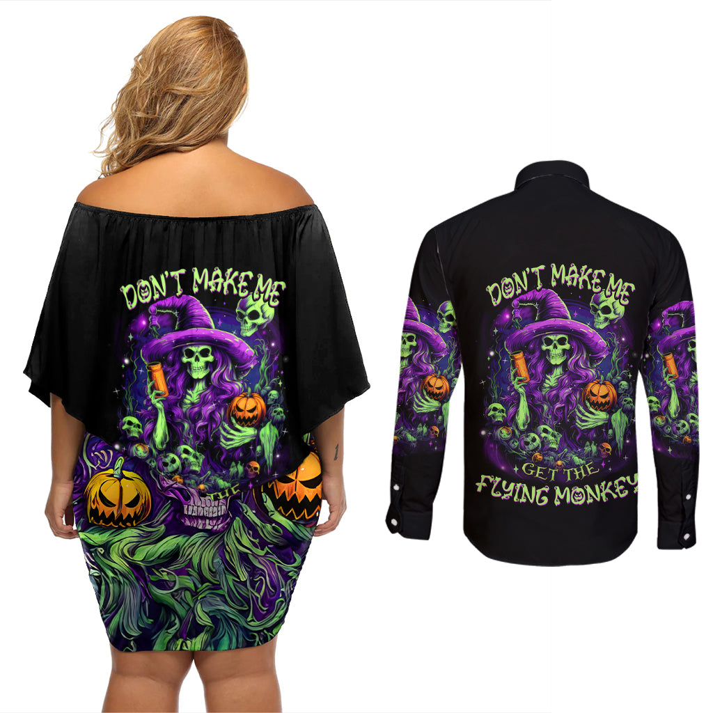 Witch Skull Couples Matching Off Shoulder Short Dress and Long Sleeve Button Shirt Don't Make Me Get The Flying Monkey - Wonder Print Shop