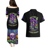 Witch Skull Couples Matching Puletasi Dress and Hawaiian Shirt Don't Make Me Get The Flying Monkey - Wonder Print Shop